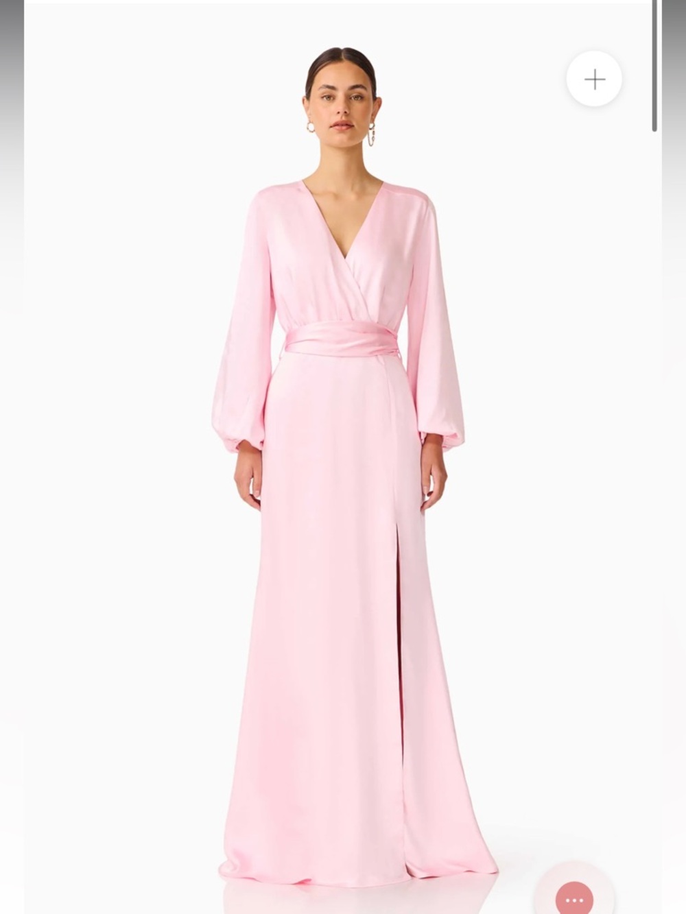 elliatt kia pale pink satin v-neck draped long sleeve maxi gown dress small NEW